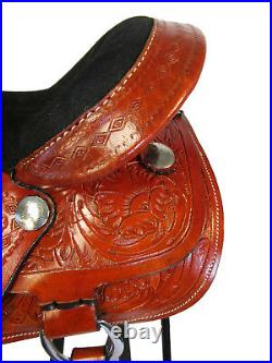 15 16 Western Leather Suede Padded Floral Tooled Horse Saddle Barrel Trail