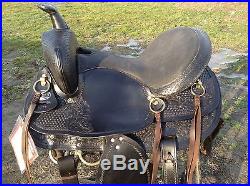 15.5 black leather Memphis gaited horse Western trail saddle