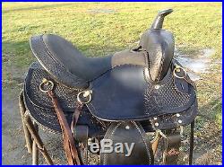 15.5 black leather Memphis gaited horse Western trail saddle