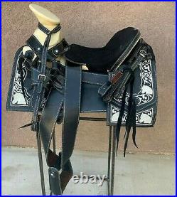 15 Black Mexican Charro Saddle Montura Charra Bordada Para Caballo