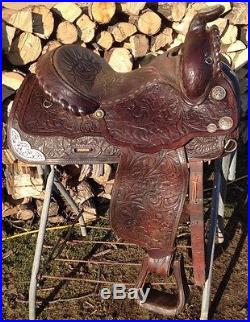 15 Circle Y Used/vintage Western showithpleasure saddle dk oil withfiligree silver