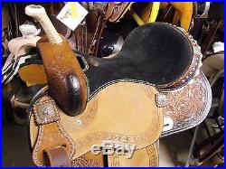 15 Double T Barrel Racing Racer Conchos Suede Roughout Tooled Leather Saddle