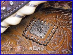 15 Double T Barrel Racing Racer Conchos Suede Roughout Tooled Leather Saddle