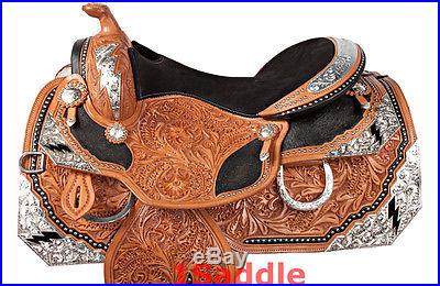 15 LEATHER WESTERN PARADE SHOW PLEASURE TRAIL HORSE SADDLE LOTS SILVER NEW