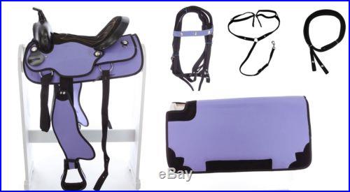 15 New Synthetic Cordura Pleasure Trail Horse Saddle Purple Package Bridle Tack