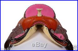 15 PINK LEATHER WESTERN BARREL RACER RACING TRAIL SHOW HORSE SADDLE TACK NEW