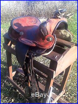15 RED ROUGHOUT WESTERN HORSE SADDLE for TRAIL RIDING or BARREL RACING