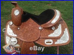 15 Royal King Western show saddle tooled light oil leather withsilver