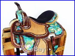 15 Teal Rough Out Leather Western Horse Barrel Racing Show Trail Saddle Tack