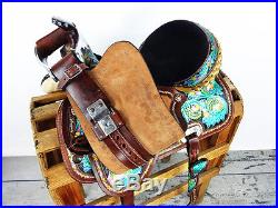 15 Teal Rough Out Leather Western Horse Barrel Racing Show Trail Saddle Tack