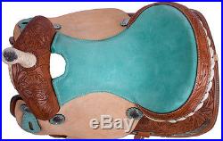 15 TURQUOISE BLUE SILVER ROUGH OUT BARREL RACING WESTERN HORSE SADDLE TACK