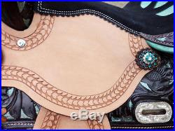 15 TURQUOISE WESTERN BARREL RACER LEATHER PLEASURE TRAIL SILVER SHOW SADDLE