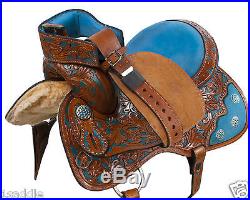 15 TURQUOISE WESTERN BARREL RACER RACING LEATHER PLEASURE TRAIL SHOW SADDLE TACK