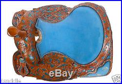15 TURQUOISE WESTERN BARREL RACER RACING LEATHER PLEASURE TRAIL SHOW SADDLE TACK