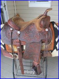 15'' Vntg King Series Big Horn #1825 H. M. Cutter Tooled Western Saddle Fqhb 35lb#