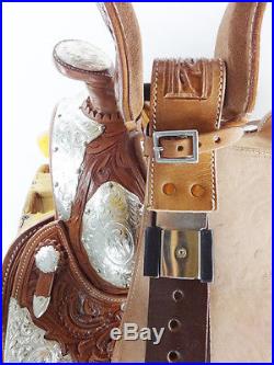 15 WESTERN HORSE COWBOY SILVER SHOW RODEO TRAIL TOOLED PARADE LEATHER SADDLE