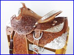 15 WESTERN HORSE COWBOY SILVER SHOW RODEO TRAIL TOOLED PARADE LEATHER SADDLE