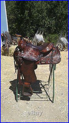 15 inch Hereford Tex Tan Western saddle with sterling silver conchos