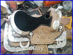 15'' new western saddle fully show saddle with silver corner canchos