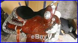 15'' western saddle fully tooled show saddle with silver corner and canchos