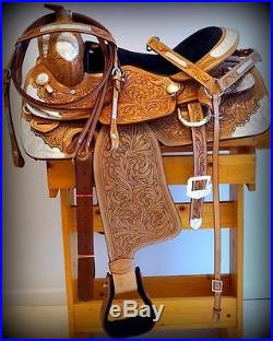 16 17 Adult Saddle ShOw Lite Oil FULL SILVER Fully TOOLED Western FQHB HsBp