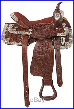 16 17 Custom Western Show Parade Silver Horse Leather Saddle Tack Set Trail