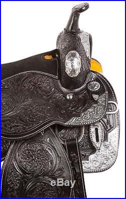 16 17 Pro Black Western Show Saddle Silver Parade Trail Rodeo Horse Tack Set