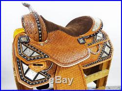 16 BLACK MONTANA LEATHER WESTERN SILVER SHOW PARADE TRAIL HORSE SADDLE TACK