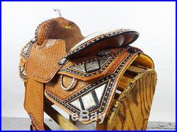 16 BLACK MONTANA LEATHER WESTERN SILVER SHOW PARADE TRAIL HORSE SADDLE TACK