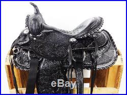 16 BLACK SILVER LACED LEATHER HORSE COWBOY PLEASURE TRAIL WESTERN SADDLE TACK
