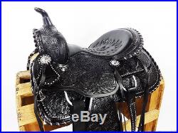 16 BLACK SILVER LACED LEATHER HORSE COWBOY PLEASURE TRAIL WESTERN SADDLE TACK