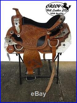16 BLACK STAR SILVER SHOW PARADE EVENT LEATHER WESTERN TRAIL PLEASURE SADDLE