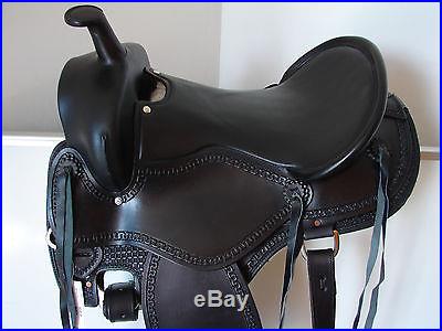 16 BLACK smooth leather GAITED ENDURANCE Western SHOW horse SADDLE LATIGOS