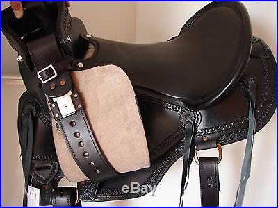 16 BLACK smooth leather GAITED ENDURANCE Western SHOW horse SADDLE LATIGOS