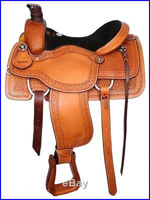 16 Basketweave Tooled Circle S Roping Saddle With Suede Leather Seat