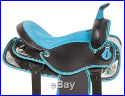 16 Blue Crystal Barrel Racing Pleasure Trail Show Horse Saddle Tack Set