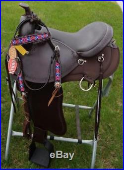 16 Brown Part Leather Endurance Trail Western Gaited Saddle +Showman Headstall