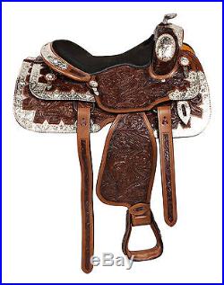 16 Dark Oil Western Equitation Silver Show Horse Tooled Leather Saddle Tack Set