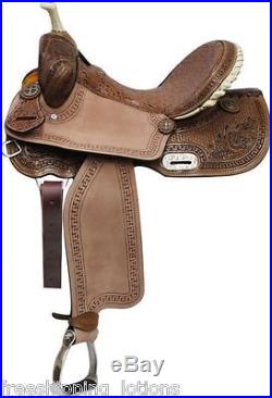 16 DOUBLE T BARREL SADDLE WITH BROWN FILIGREE TOOLING FULL QH BARS
