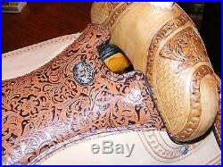 16 DOUBLE T BARREL SADDLE WITH BROWN FILIGREE TOOLING FULL QH BARS