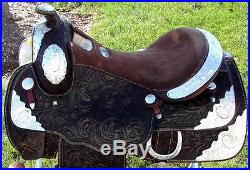 16 DOUBLE T WESTERN horse SADDLE TRAIL dark BROWN SHOW silver tooled NEW