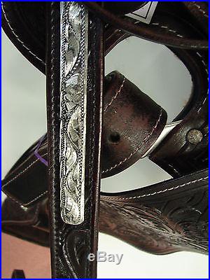 16 Dark Brown Leather Western Show Saddle Silver Fully Tooled Headstall Bc