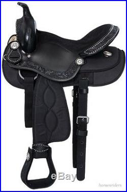 16 Inch Western Pro Trail Mule Saddle Black Leather and Synthetic 16 pounds