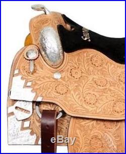 16 Inch Western Show Saddle-Light Oil Leather-Floral Tooling-Loaded with Silver
