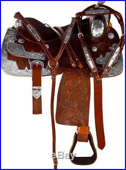 16 LEATHER WESTERN PARADE SHOW PLEASURE TRAIL HORSE SADDLE LOTS SILVER NEW