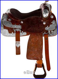 16 LEATHER WESTERN PARADE SHOW PLEASURE TRAIL HORSE SADDLE LOTS SILVER NEW