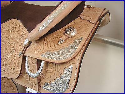 16 Natural Western Saddle Pleasure Trail Show Bling! Lots of tooling! Set