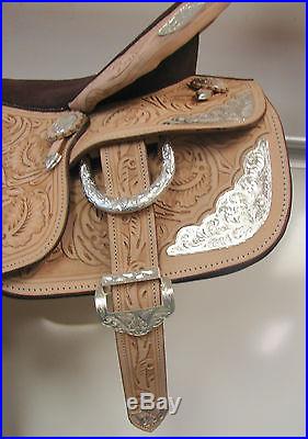 16 Natural Western Saddle Pleasure Trail Show Bling! Lots of tooling! Set