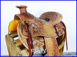 16 TOOLED LEATHER WESTERN HORSE WADE TRAIL COWBOY ROPING RANCH SADDLE TACK