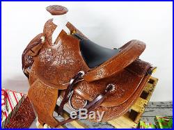 16 TOOLED LEATHER WESTERN HORSE WADE TRAIL COWBOY ROPING RANCH SADDLE TACK